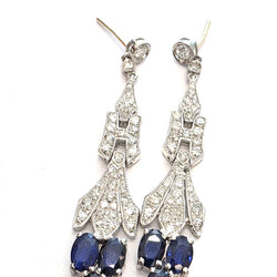 Boucles d'oreilles Pendantes en platine, saphirs et diamants