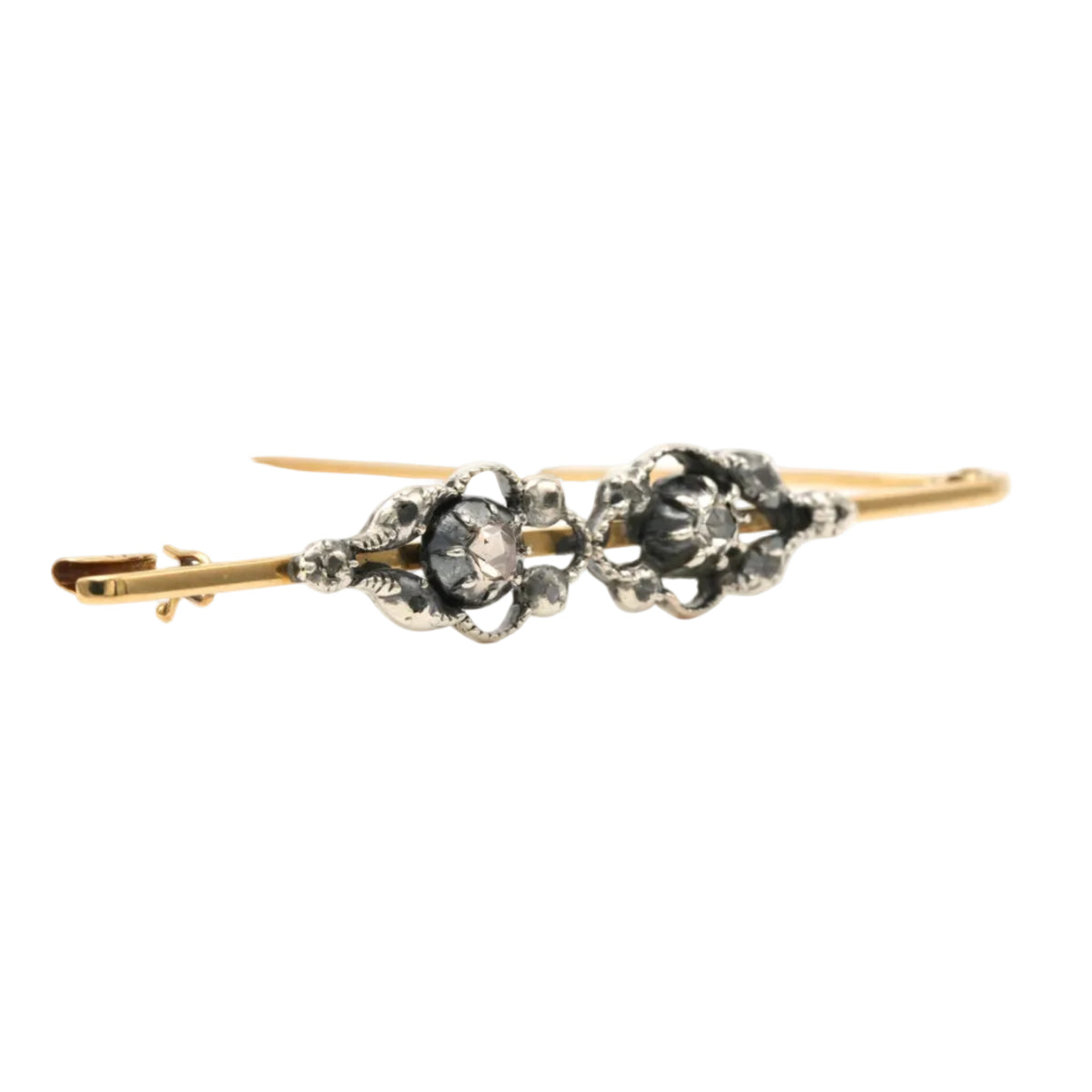 Broche Épingle en or jaune, argent et diamants