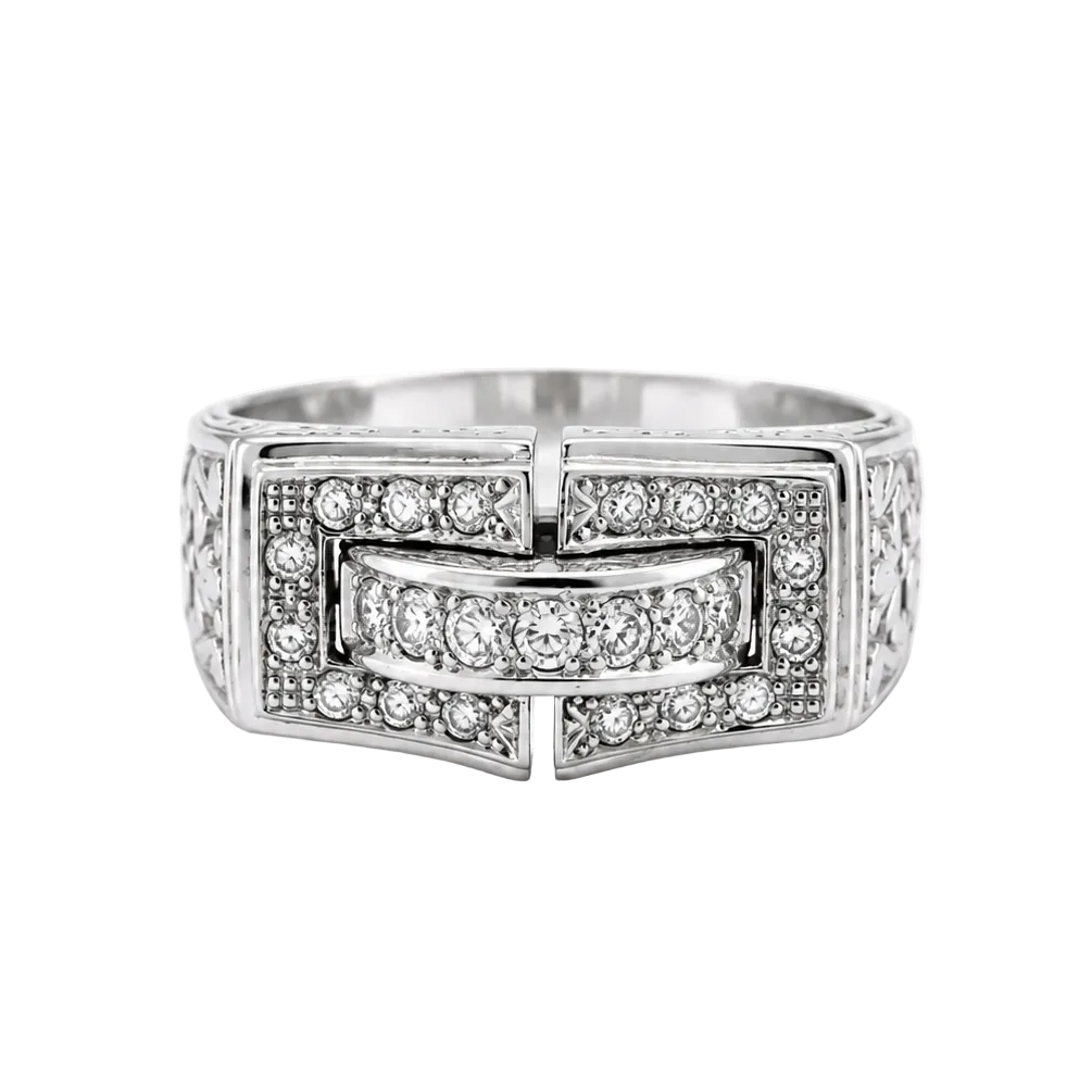 Bague Chevalière en or blanc et diamants