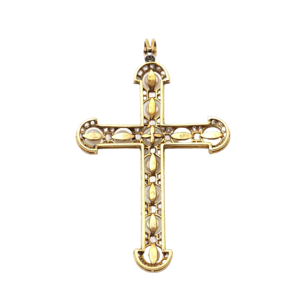 Pendentif en or jaune, platine, perles et diamants