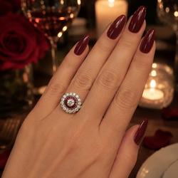 Bague Entourage en platine, rubis et diamants