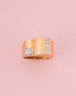 Bague tank en or jaune 18 carats et diamants