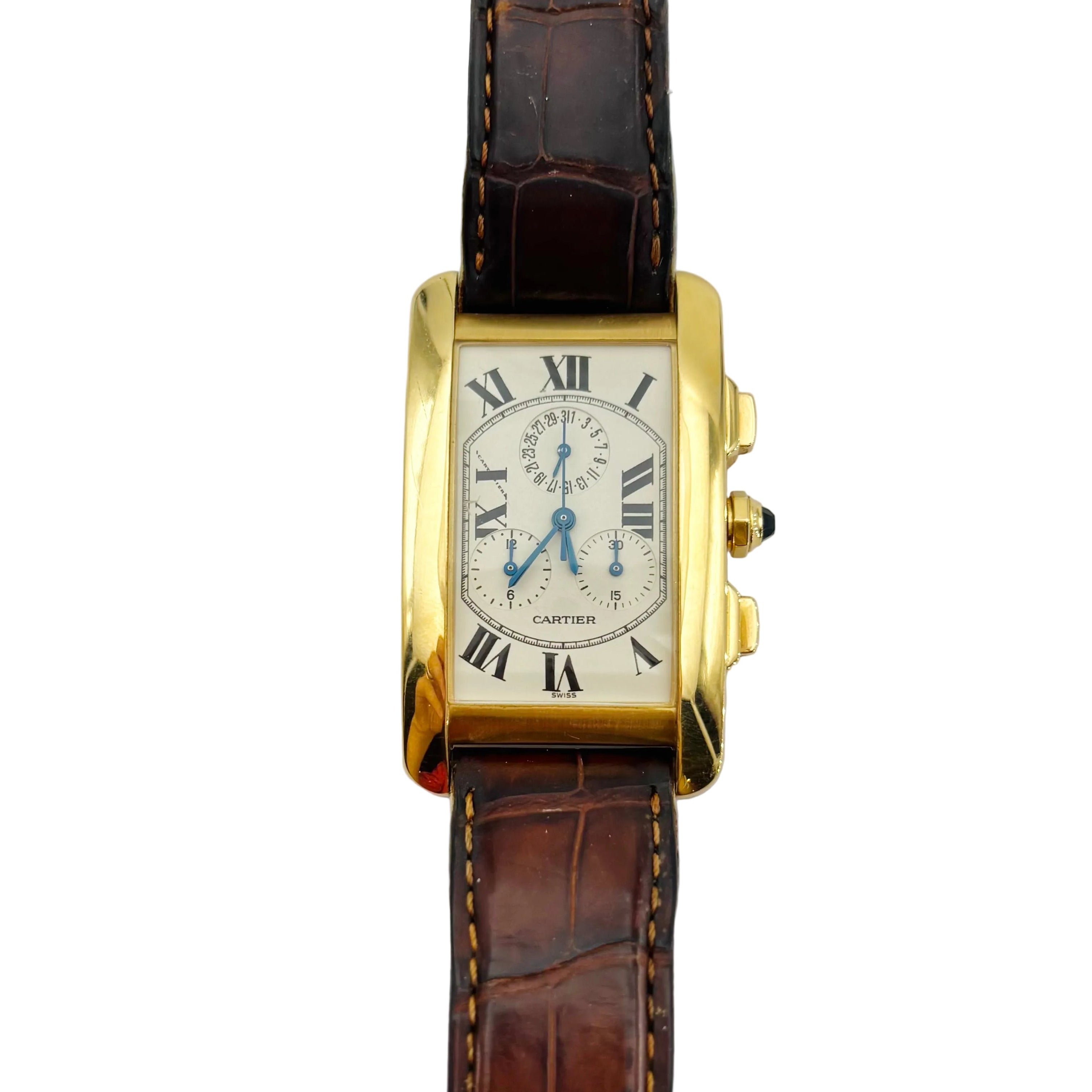 Montre CARTIER "Tank Américaine Chronoflex" en or jaune et cuir