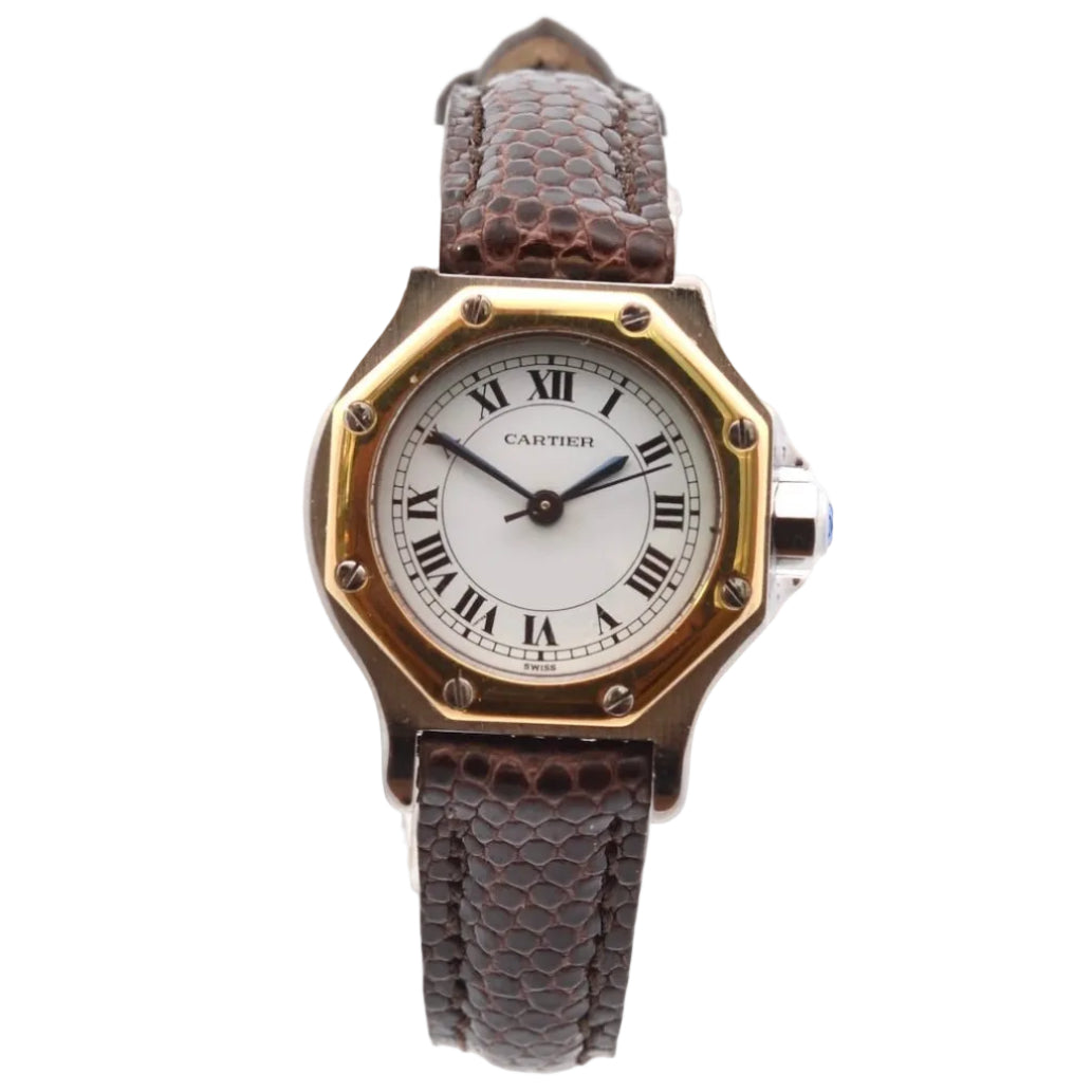 Montre CARTIER "Santos" en or jaune, acier et cuir