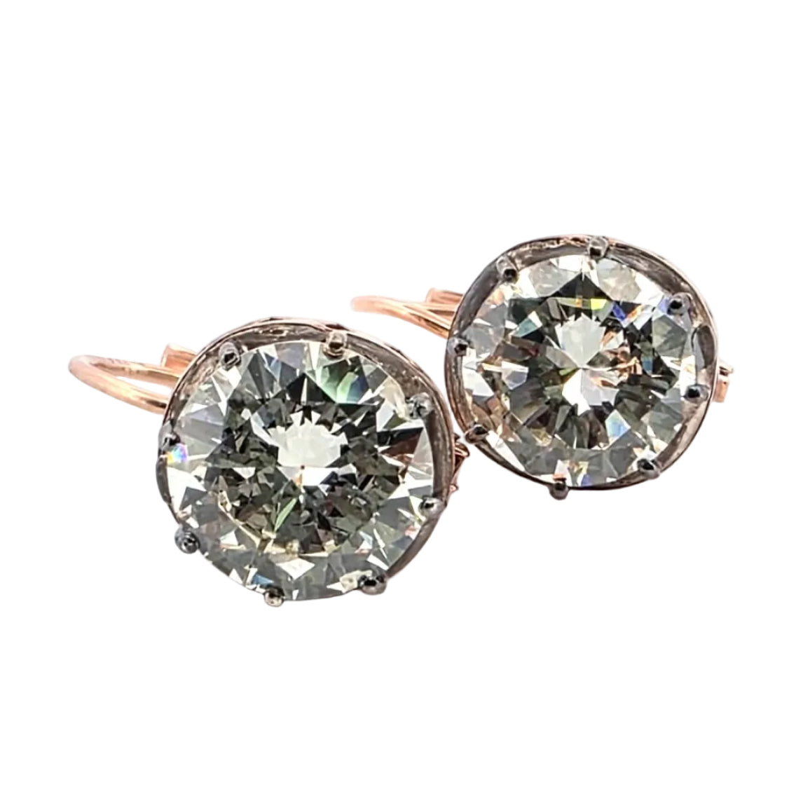 Boucles d'oreilles Dormeuses en or rose, argent et diamants