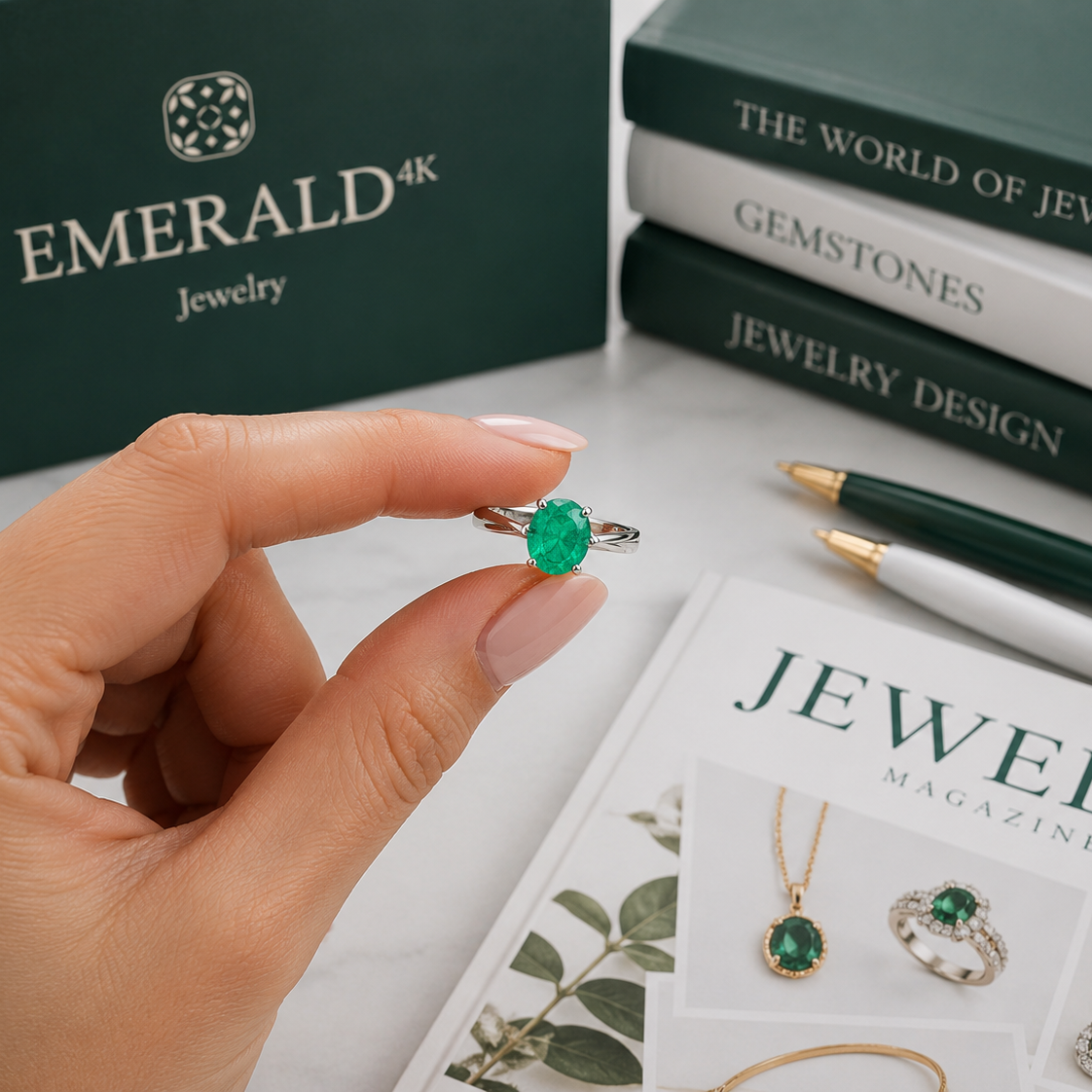 Bague Solitaire en or blanc et émeraude