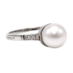Bague Solitaire en or blanc, perle et diamants