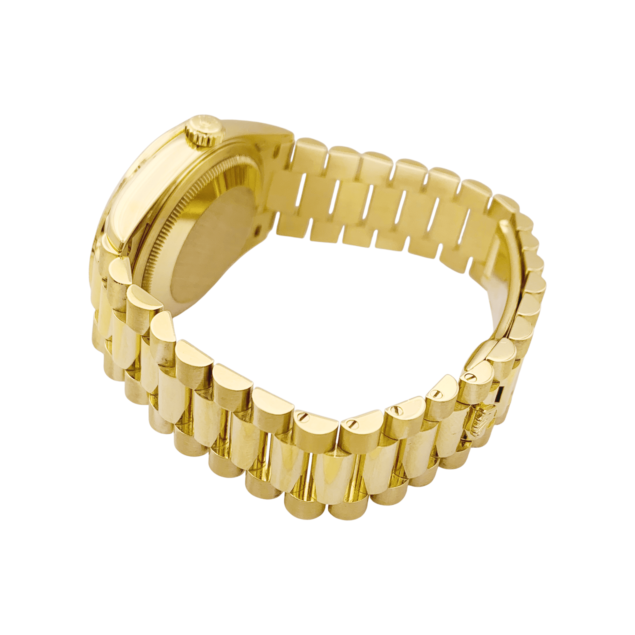 Montre Rolex, "Oyster Perpetual Day-Date", or jaune, diamants.