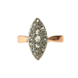 Bague Marquise en or rose, platine et diamants