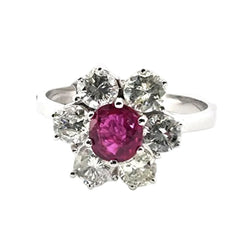 Bague Marguerite en or jaune, rubis et diamants