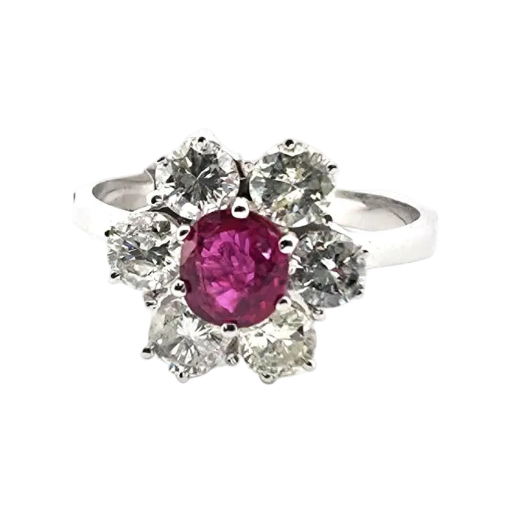 Bague Marguerite en or jaune, rubis et diamants