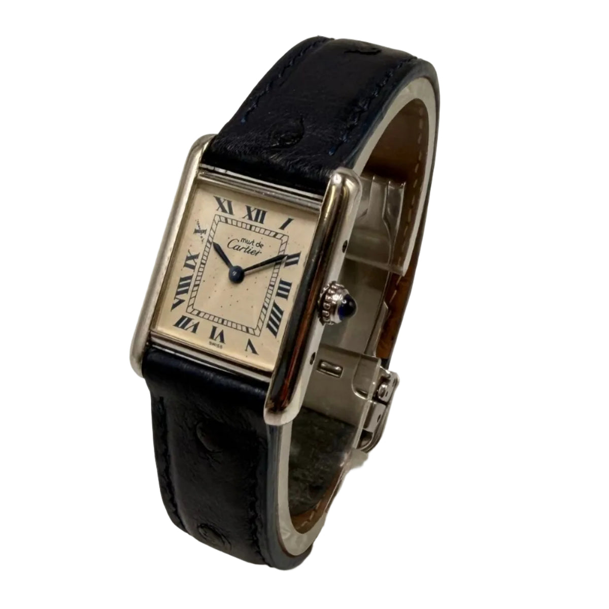 Montre CARTIER Tank Must de Tank en argent et cuir