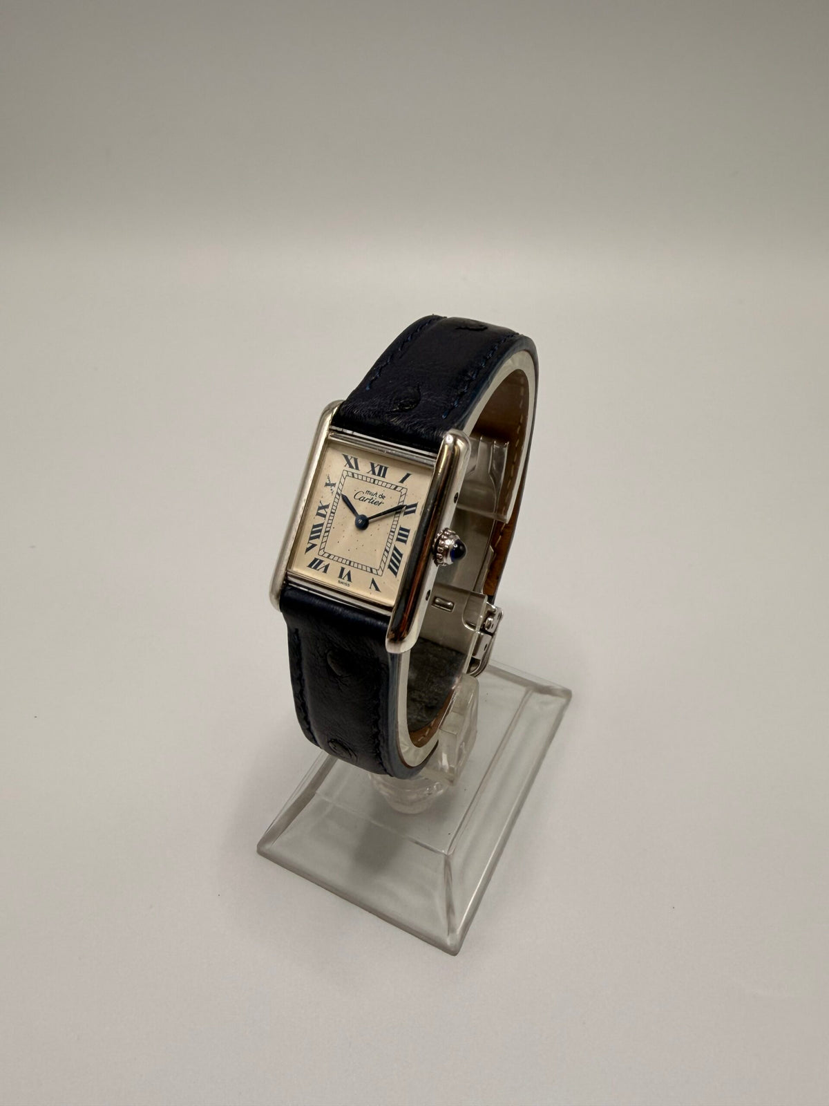 Montre CARTIER Tank Must de Tank en argent et cuir