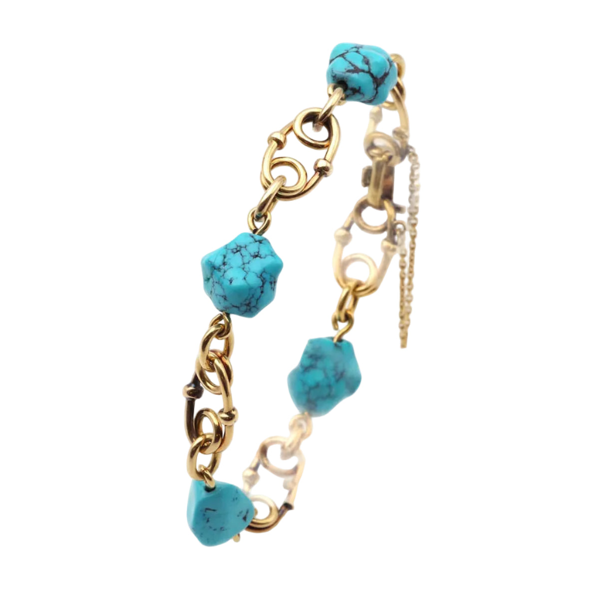Bracelet Maille en or jaune et turquoises