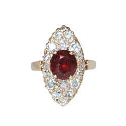 Bague Marquise en or rose, spinelle et diamants