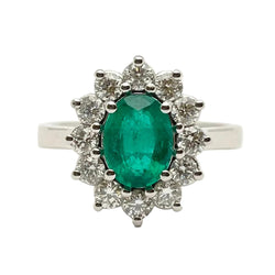 Bague Entourage en or blanc, émeraude et diamants