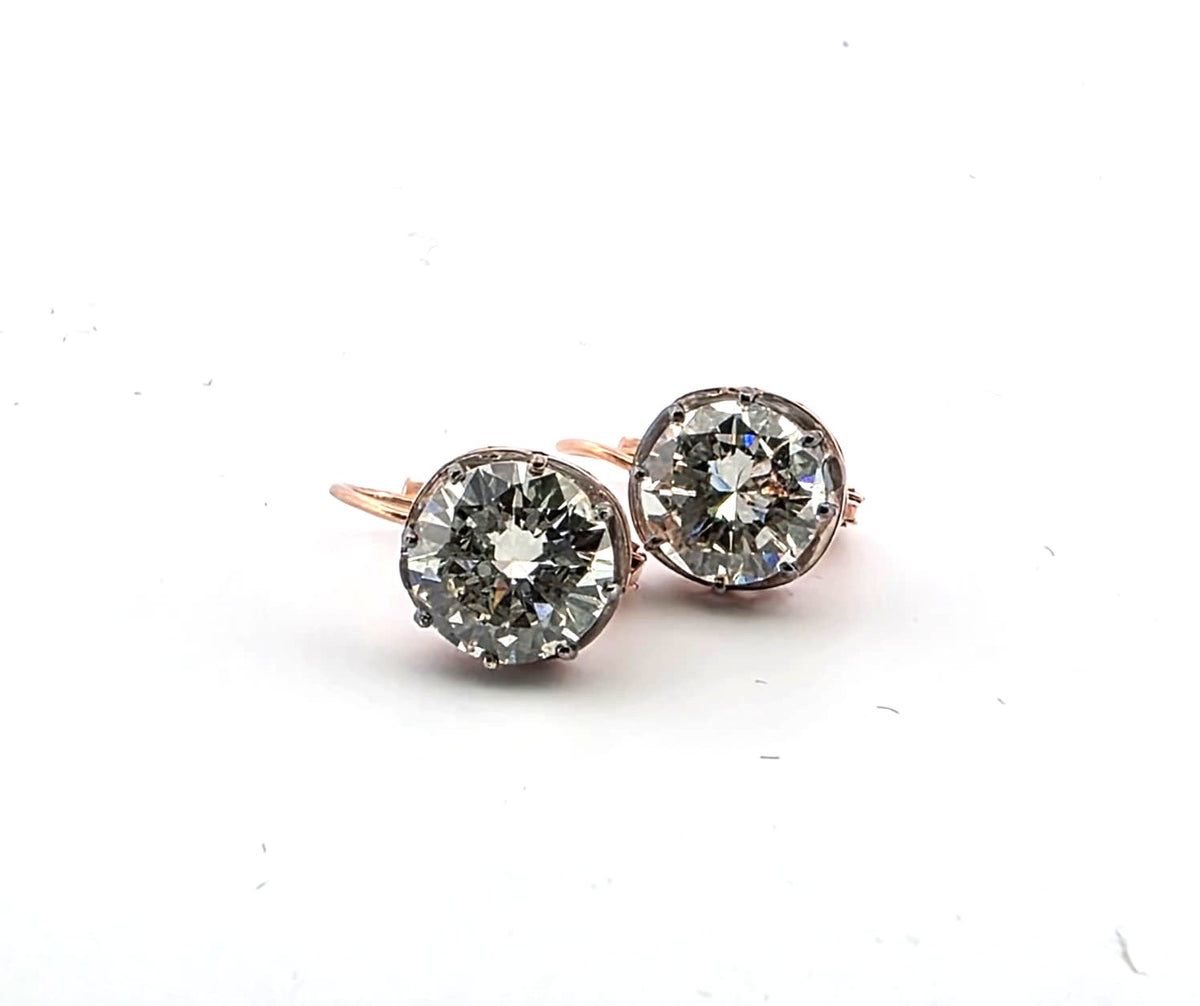 Boucles d'oreilles Dormeuses en or rose, argent et diamants
