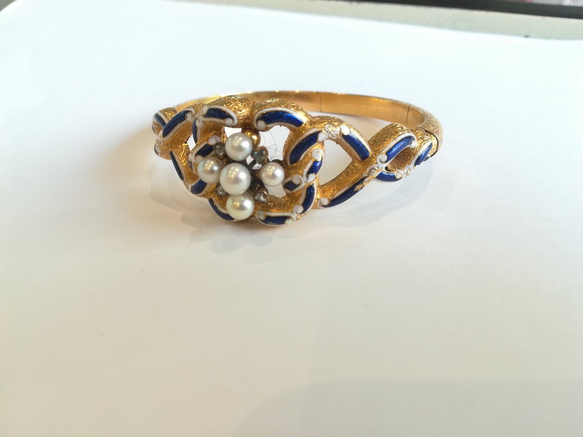 Bracelet ancien Or Email Perles Diamants