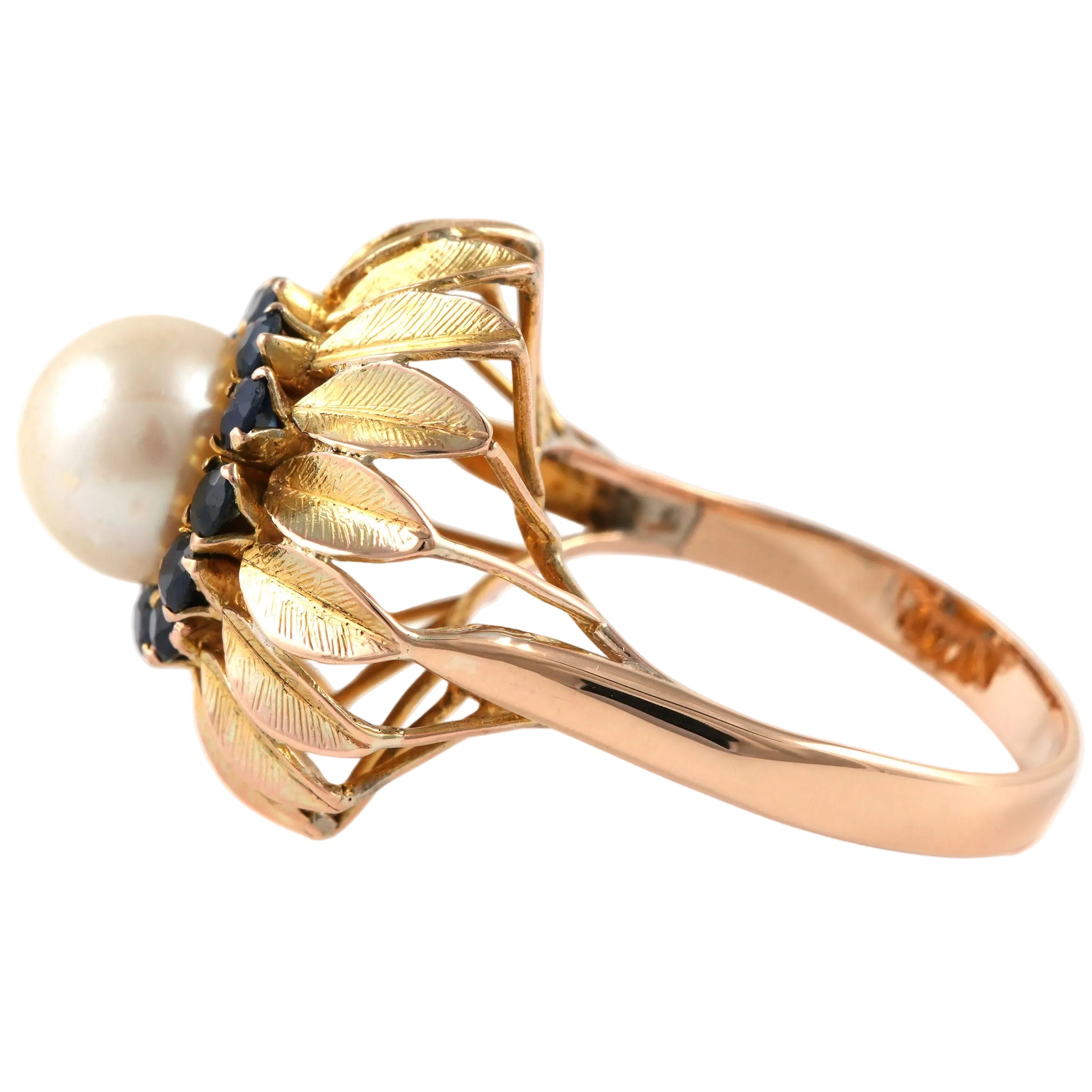 Bague Dôme en or jaune, perle et saphirs