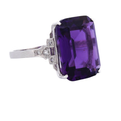 Bague Solitaire en platine, améthyste et diamants