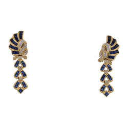 Boucles d'oreilles Pendantes en or jaune, saphirs et diamants