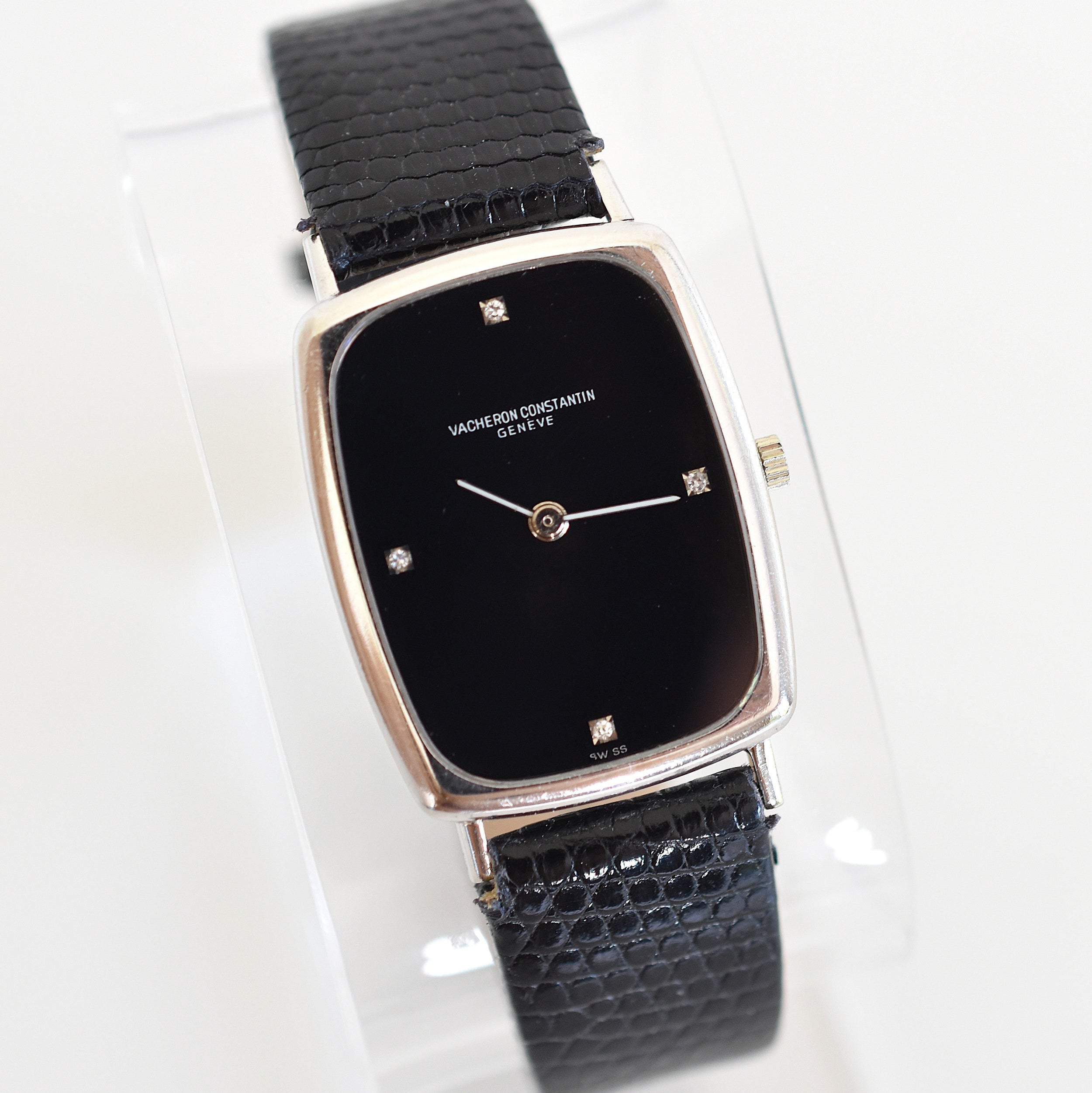 Montre VACHERON CONSTANTIN en or blanc, acier, cuir, onyx et diamants