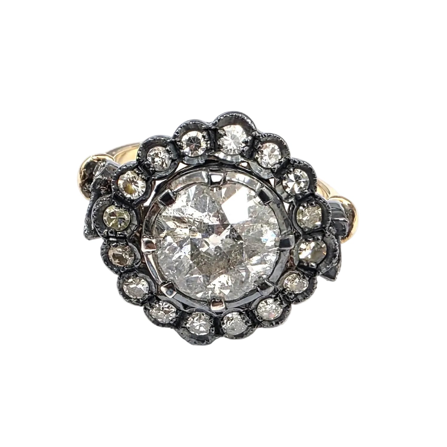 Bague Entourage en or or jaune, argent et diamants