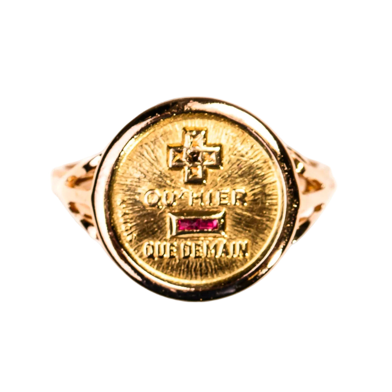 Bague Chevalière AUGIS en or jaune et rubis