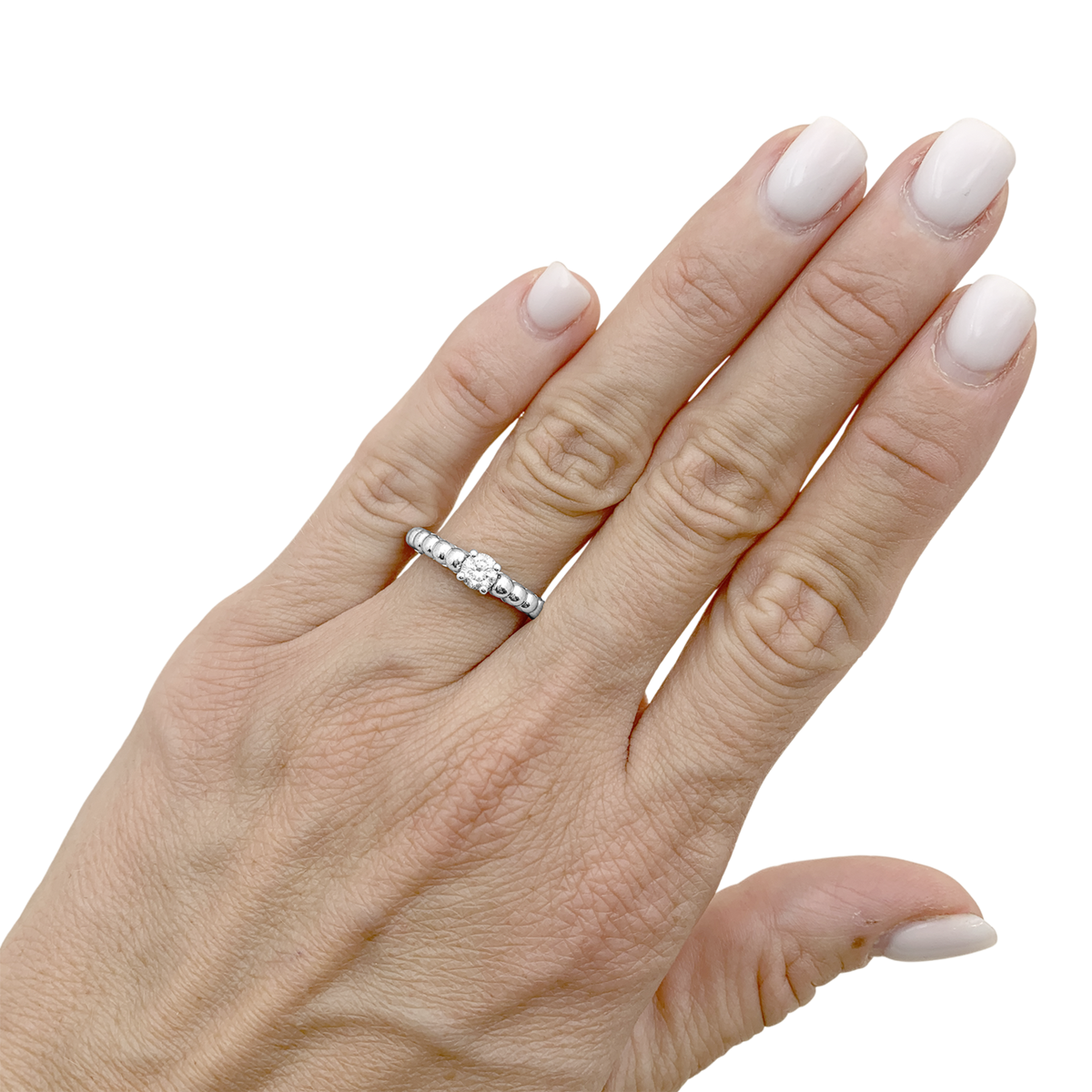Bague Solitaire VAN CLEEF & ARPELS "Solitaire Perlée" en or blanc et diamant
