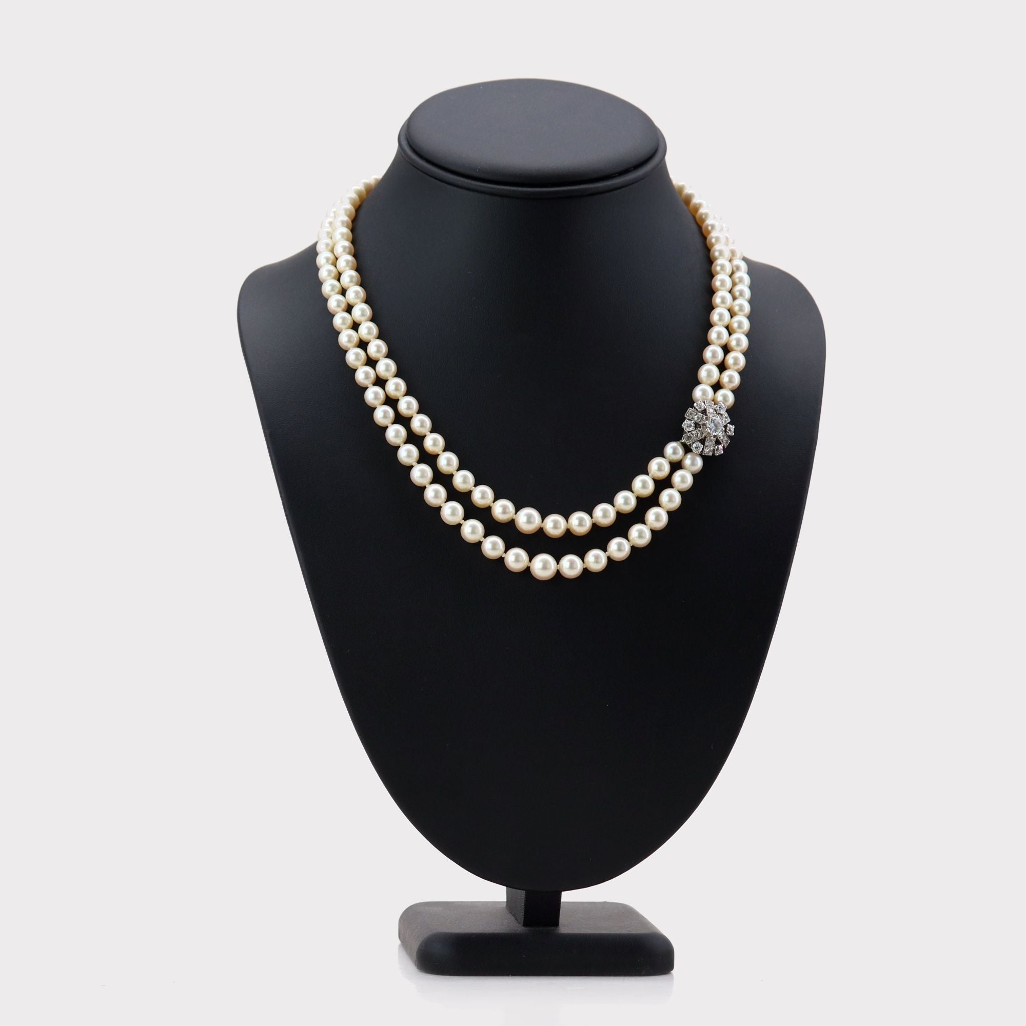 Collier Perles en or blanc, platine et diamants