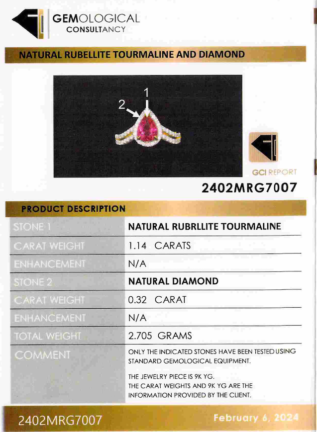 Bague Entourage en or jaune, rubellite tourmaline et diamants