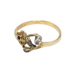Bague en or jaune, argent, pierre noire et diamants