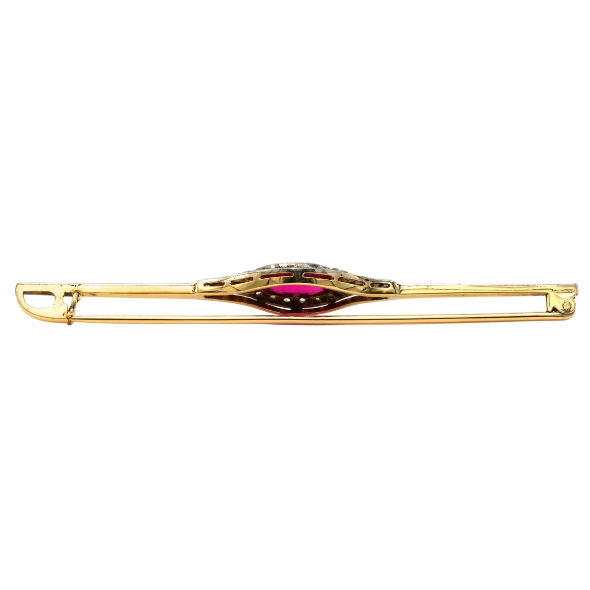 Broche Épingle en or blanc, or jaune, rubis et diamants