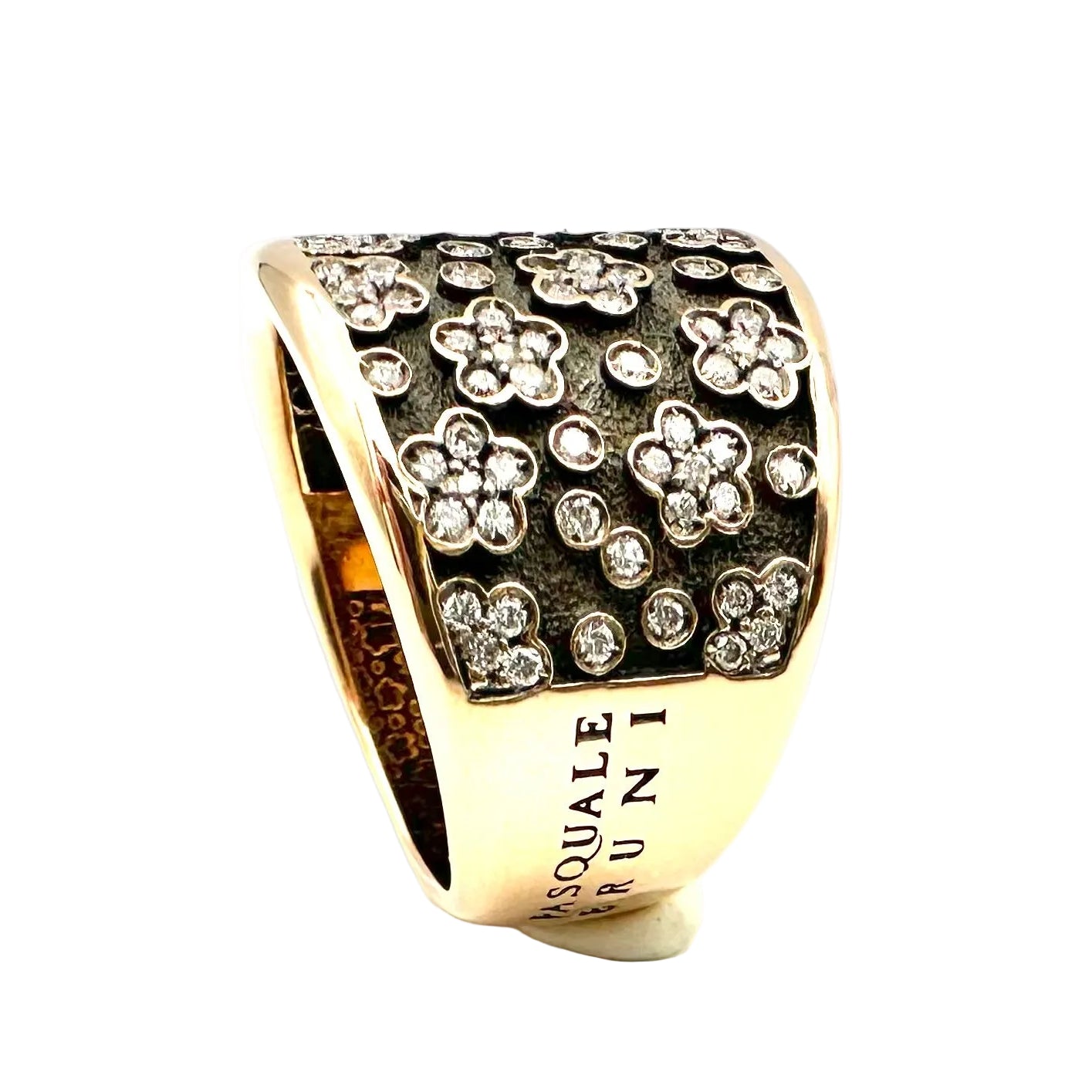 Bague Bandeau PASQUALE BRUNI "Ricami" en or rose, or noir et diamants