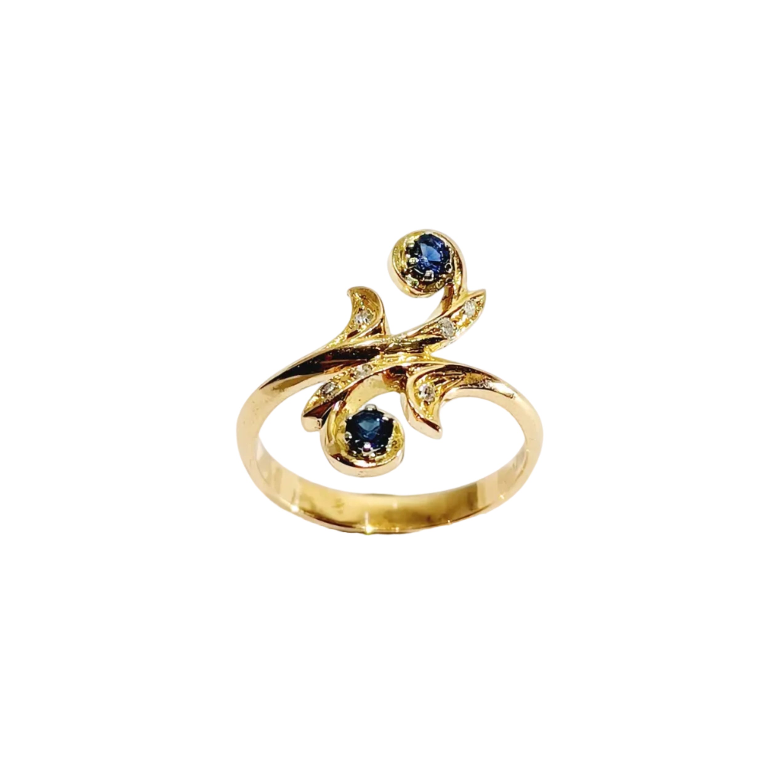 Bague Toi et Moi en or jaune, saphir, et diamants