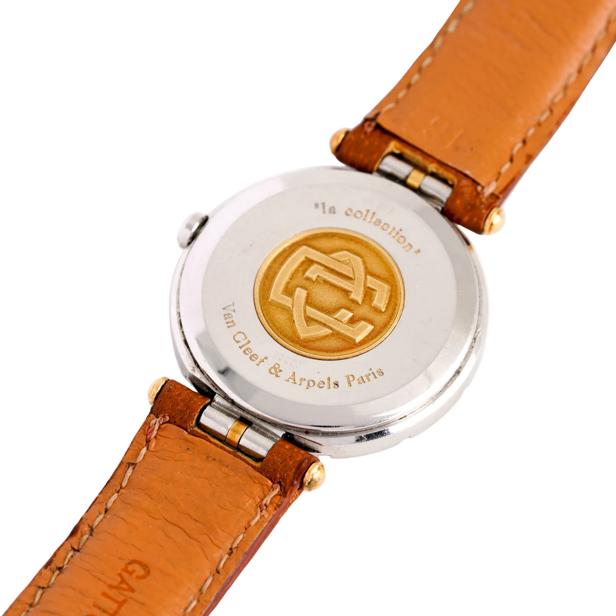 Montre VAN CLEEF & ARPELS "PA 49" GM en or jaune, acier et cuir