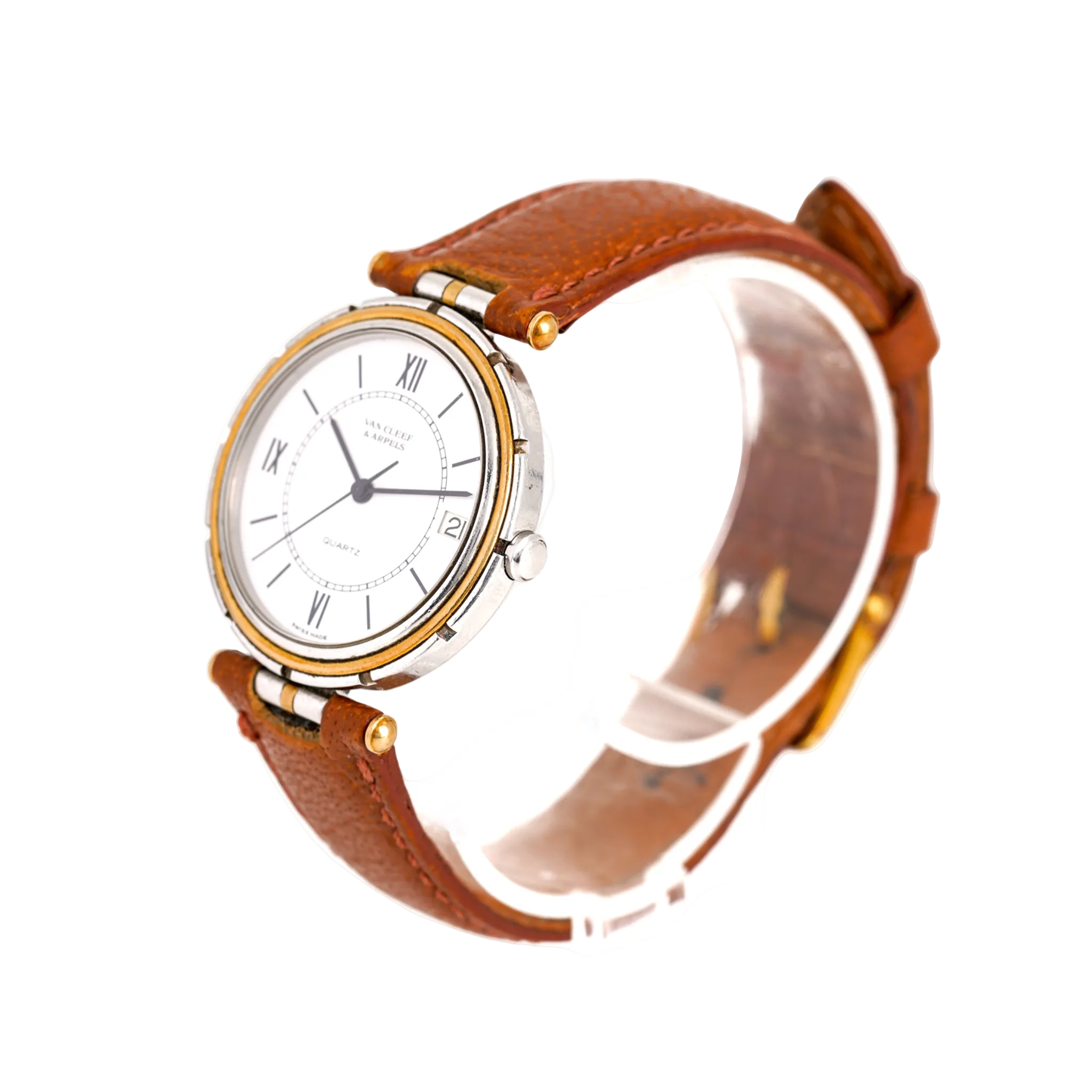 Montre VAN CLEEF & ARPELS "PA 49" GM en or jaune, acier et cuir