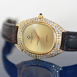 Montre VACHERON CONSTANTIN POUR CHAUMET en or jaune, cuir et diamants