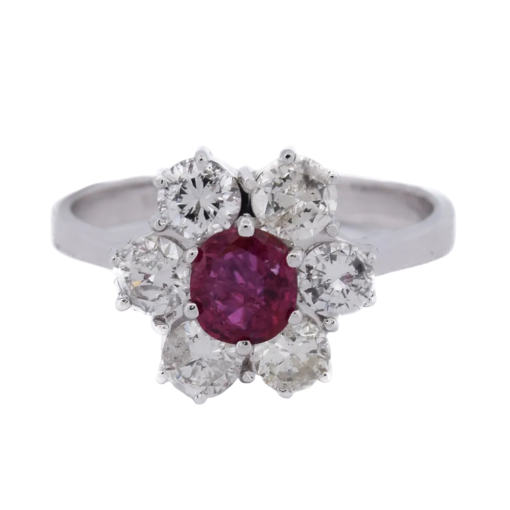 Bague Marguerite en or blanc, rubis et diamants
