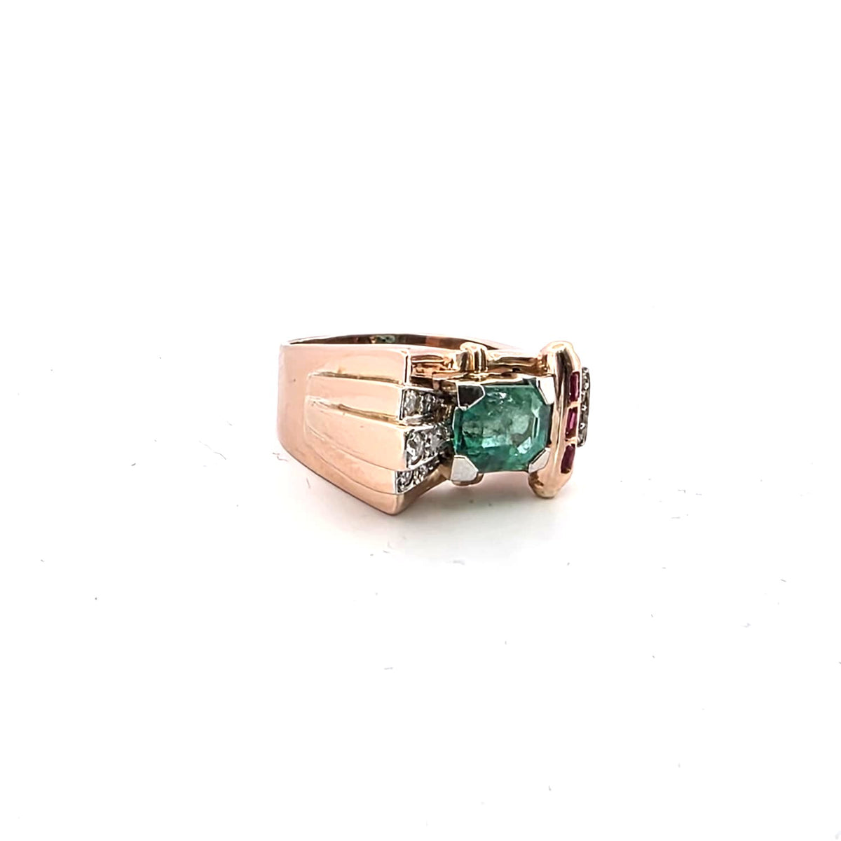 Bague Tank en or jaune, émeraude, rubis et diamants