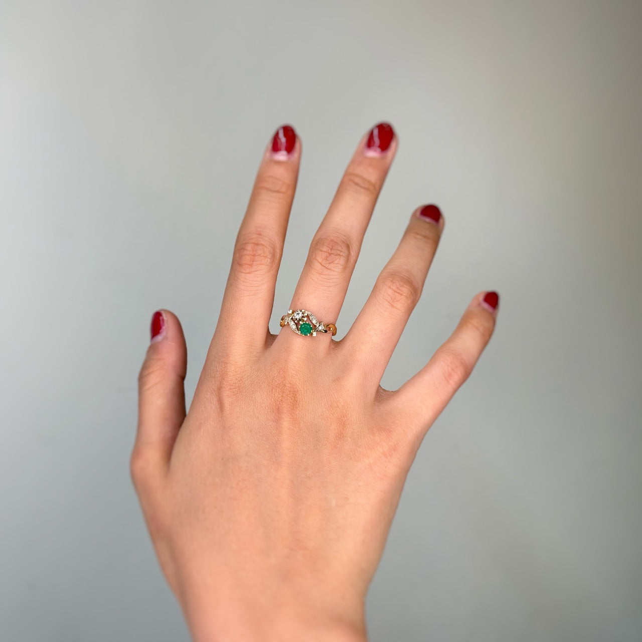 Bague Toi & Moi en or blanc, or jaune, émeraude et diamants