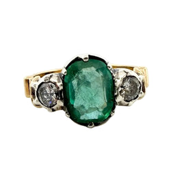 Bague Trilogie en or jaune, émeraude et diamants