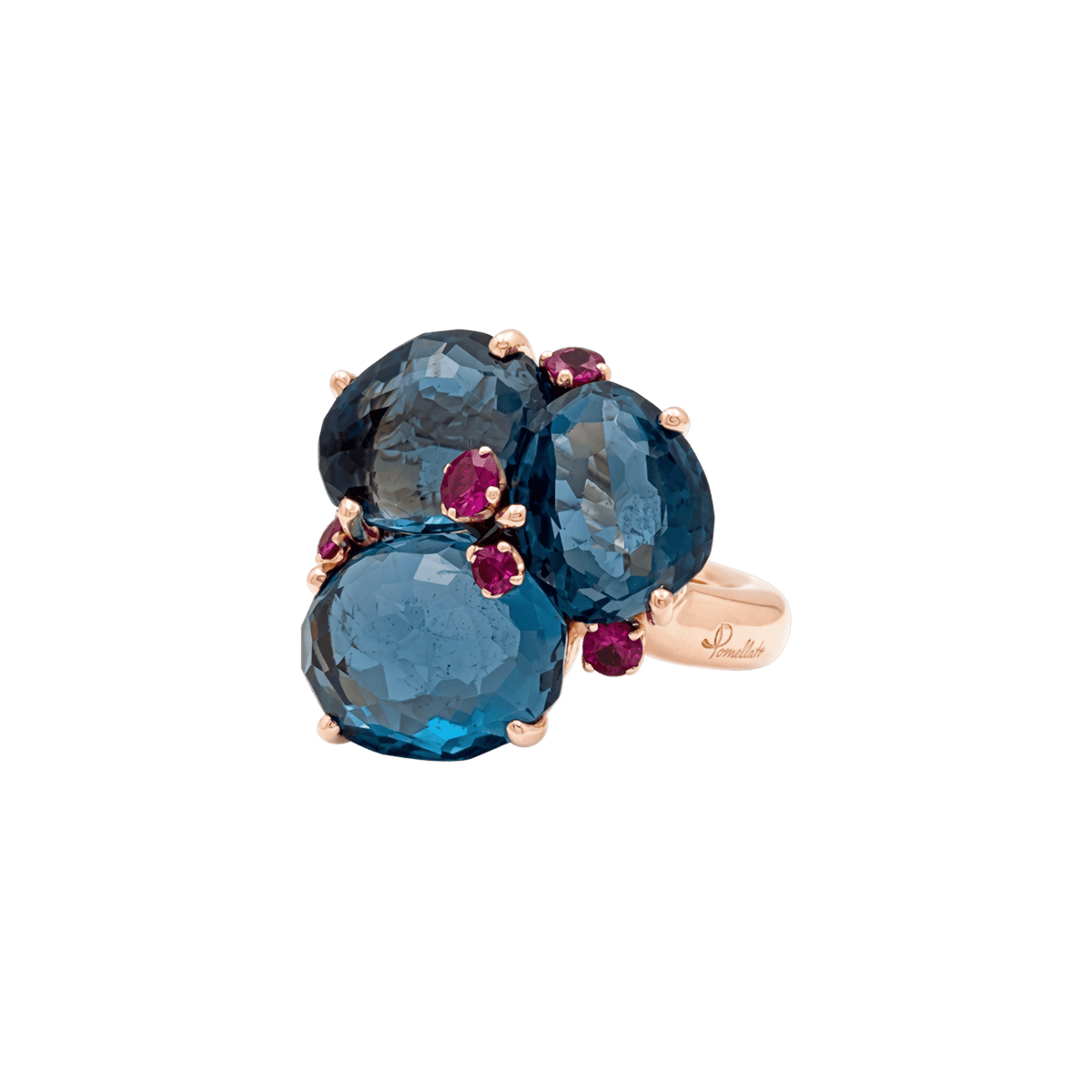 Bague Cocktail POMELLATO "Bahia" en or rose, topazes et saphirs