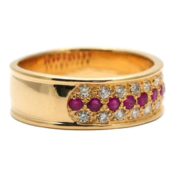 Bague Bandeau en or jaune, rubis et diamants