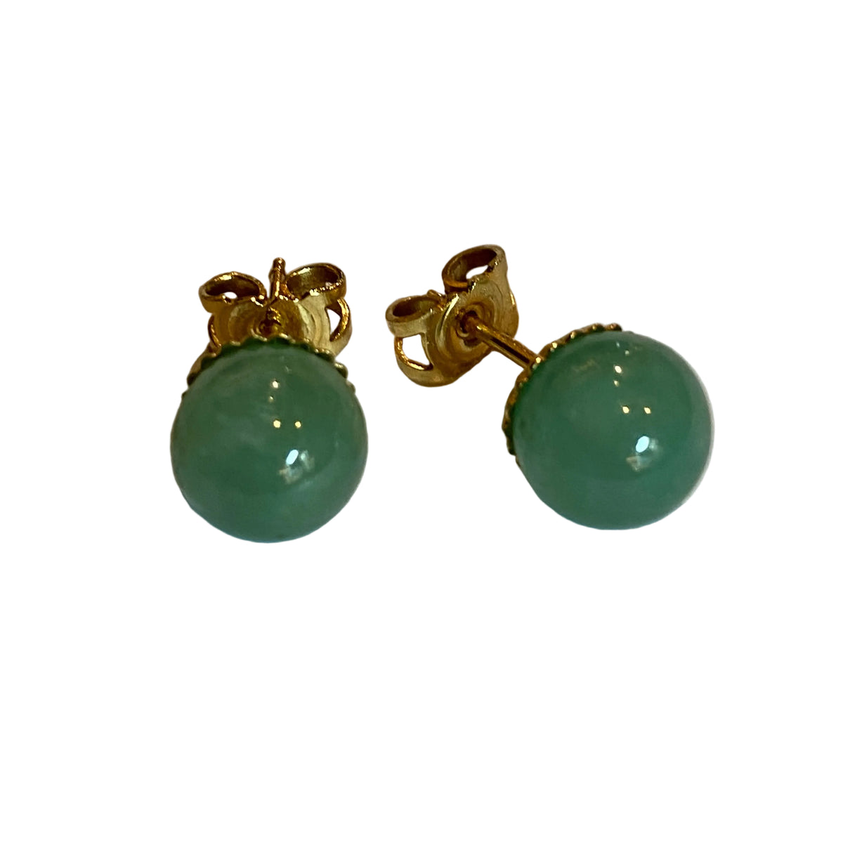 Boucles d'oreilles Puces en or jaune et jade