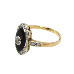 Bague en or jaune, platine, onyx et diamants