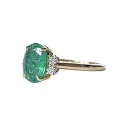 Bague Solitaire en or jaune, émeraude et diamants