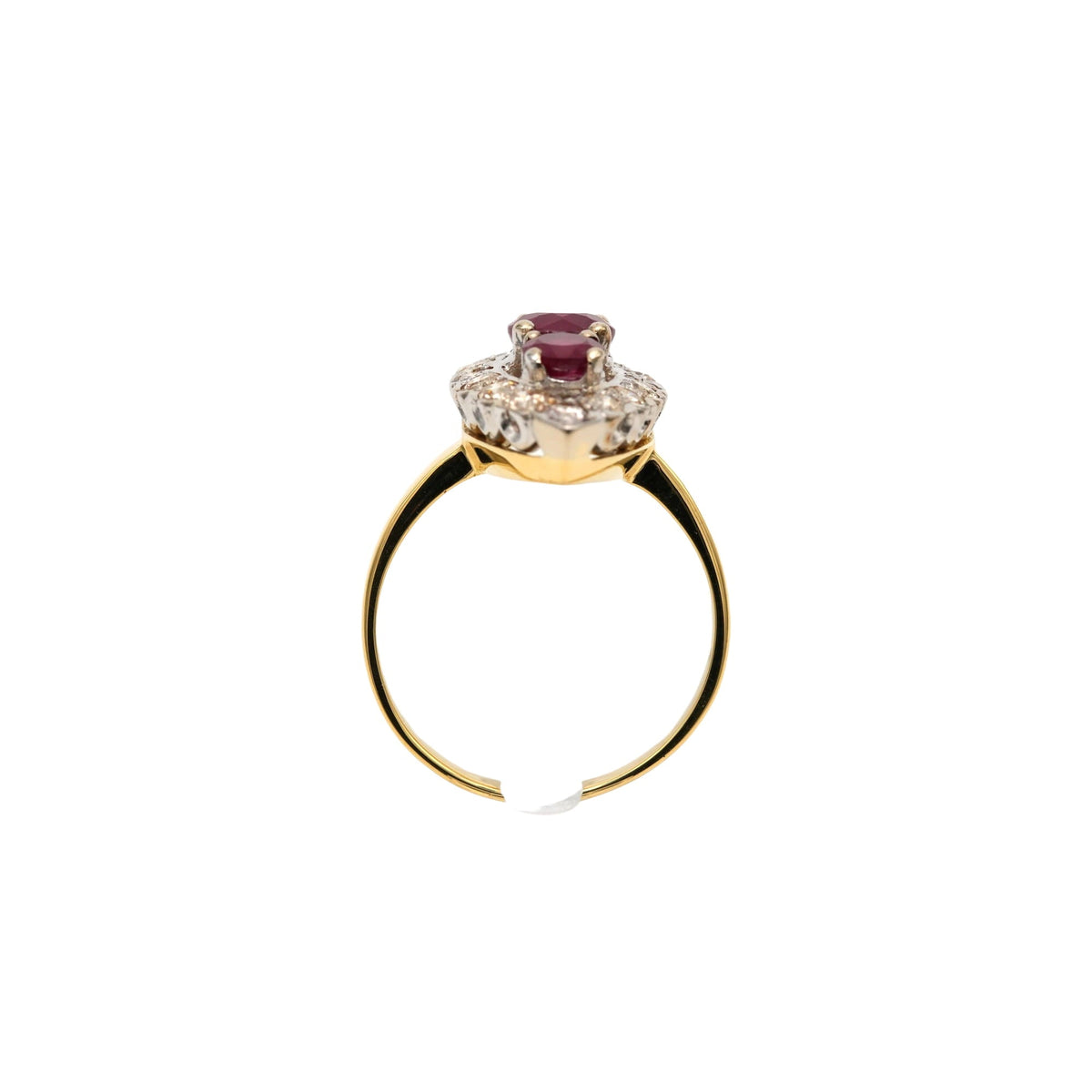 Bague Marquise en or blanc, or jaune, rubis et diamants
