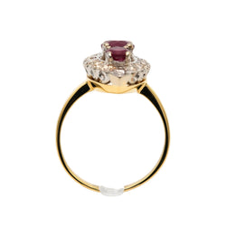 Bague Marquise en or blanc, or jaune, rubis et diamants