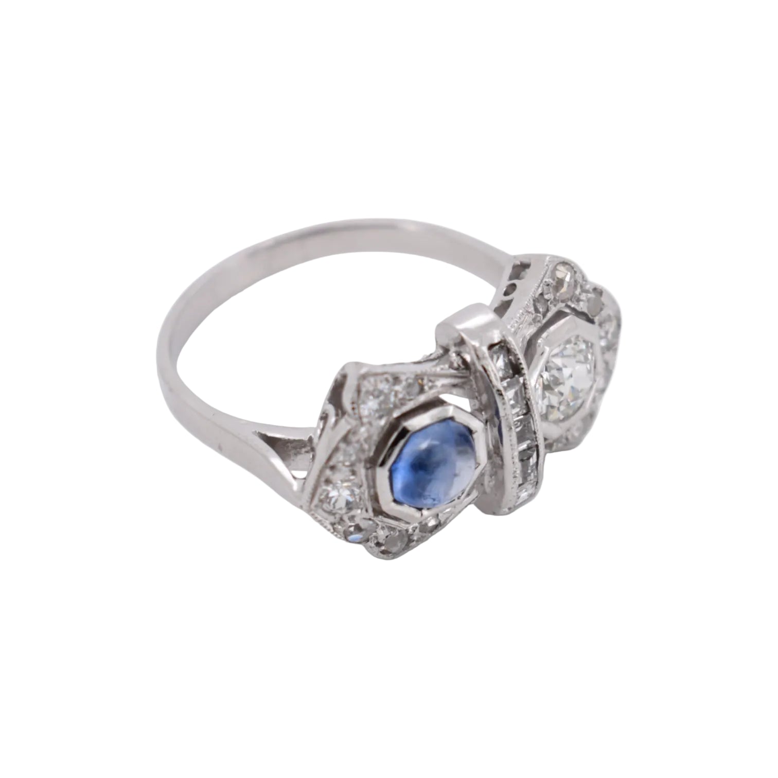 Bague Toi & Moi en or blanc, saphir et diamants